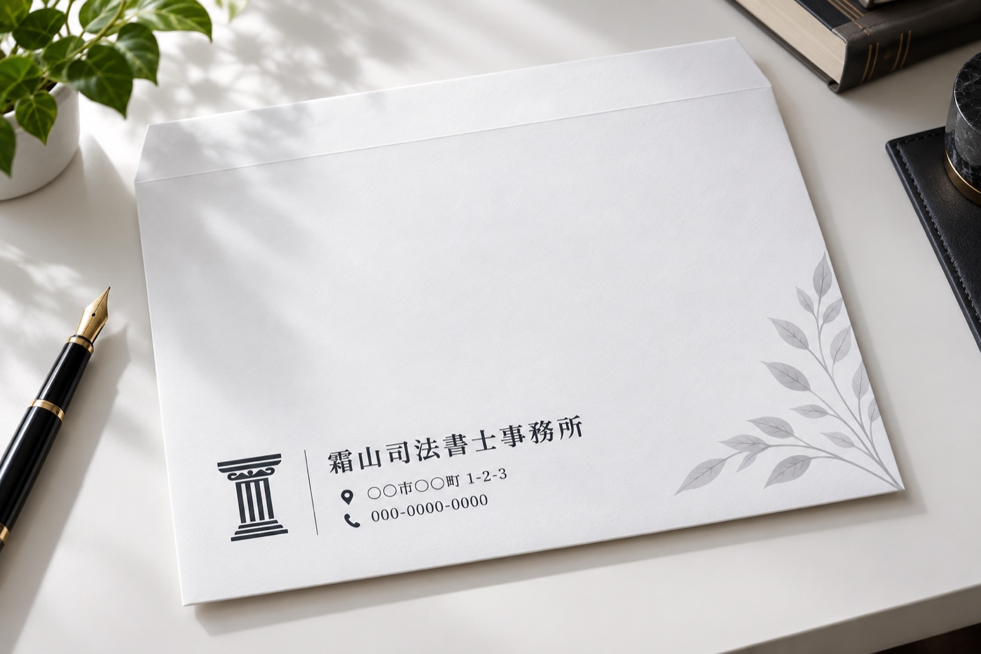 封筒の制作例（架空の事務所）：司法書士（角2）